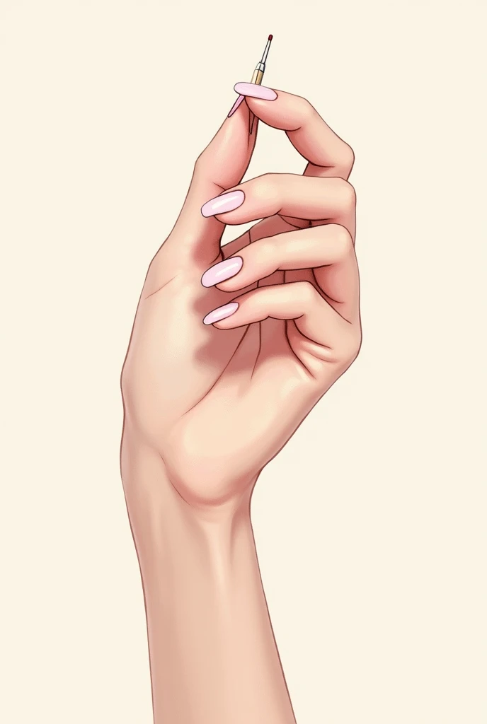 Illustration of a woman's hand with light pink nails and a small brush