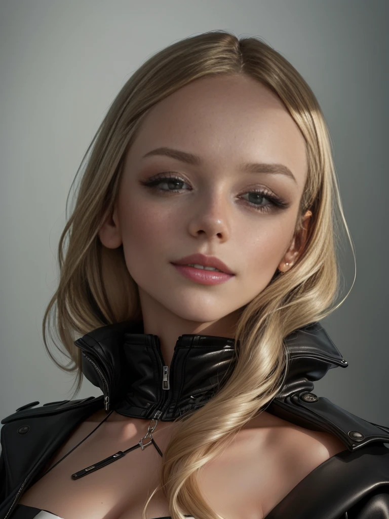 a close-up of a woman wearing a black jacket, Ester exposed, Dasha Taran, Britt Marling Stil, daniela uhlig, Portrait of Ester exposed, Gesicht wie Ester exposed, ((looking flirty
):1.2), im Stil von Britt Marling, Woman Model, Jovana Ricalo, Martina Fackova