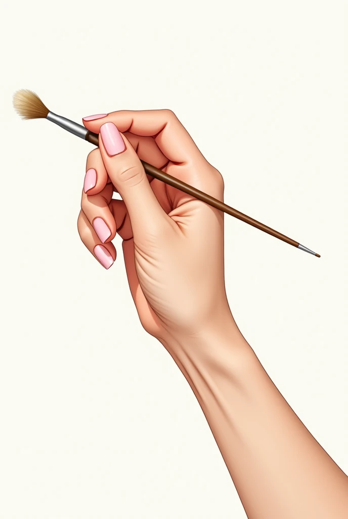 Illustration of a woman&#39;s hand with light pink nails and a brush 