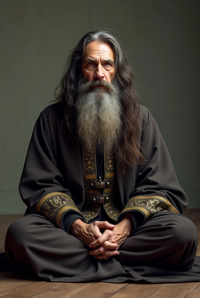 I want a picture of Rasputin sitting on the floor with his legs crossed... I want the image to have no background because I need it for a brand logo 