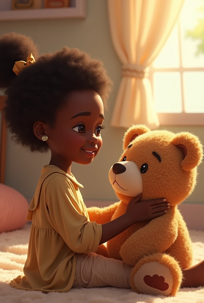 ivoirienne avec son nounours en peluche qui lui parle