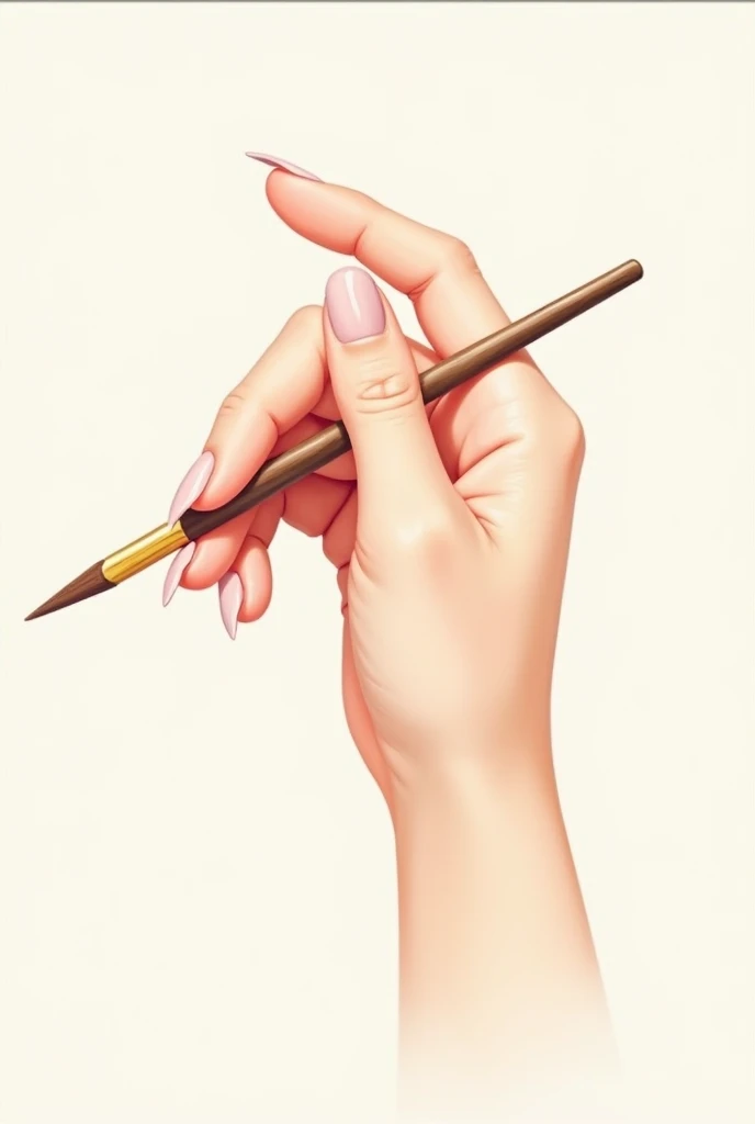 Illustration of a woman&#39;s hand with light pink nails and a brush 