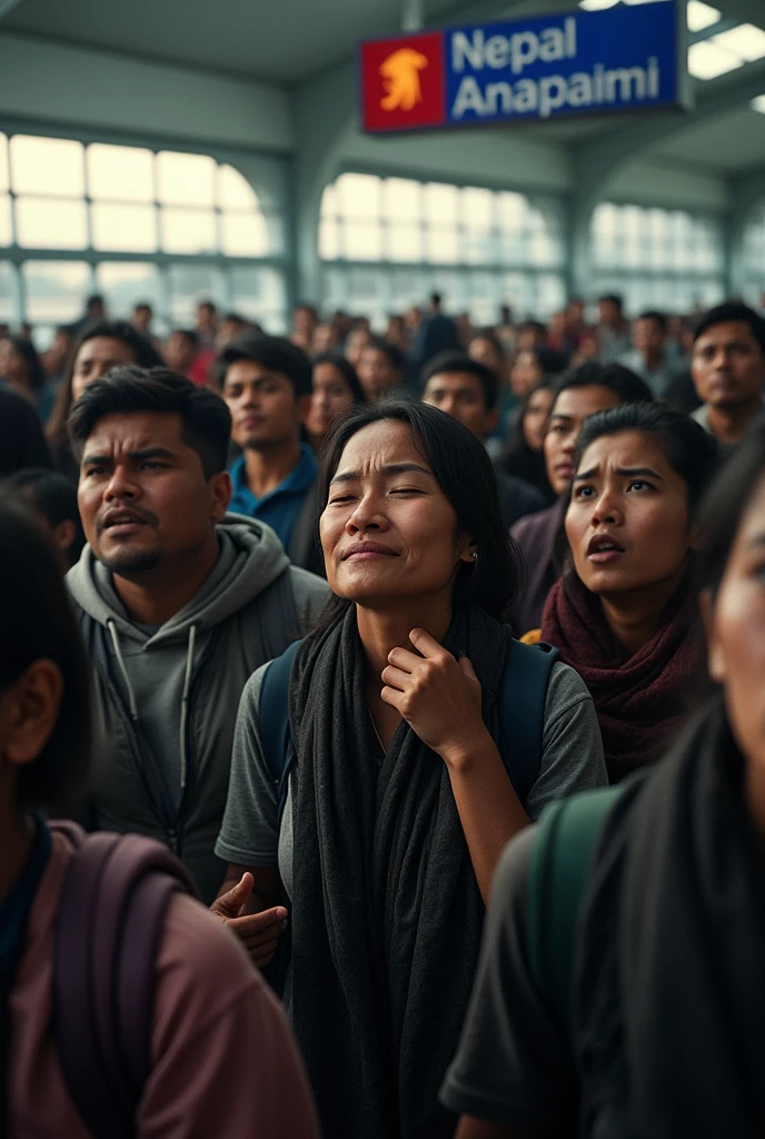 (photorealism:1.2), NEPALI PEOPLES ARE CRING AT AIRPORT