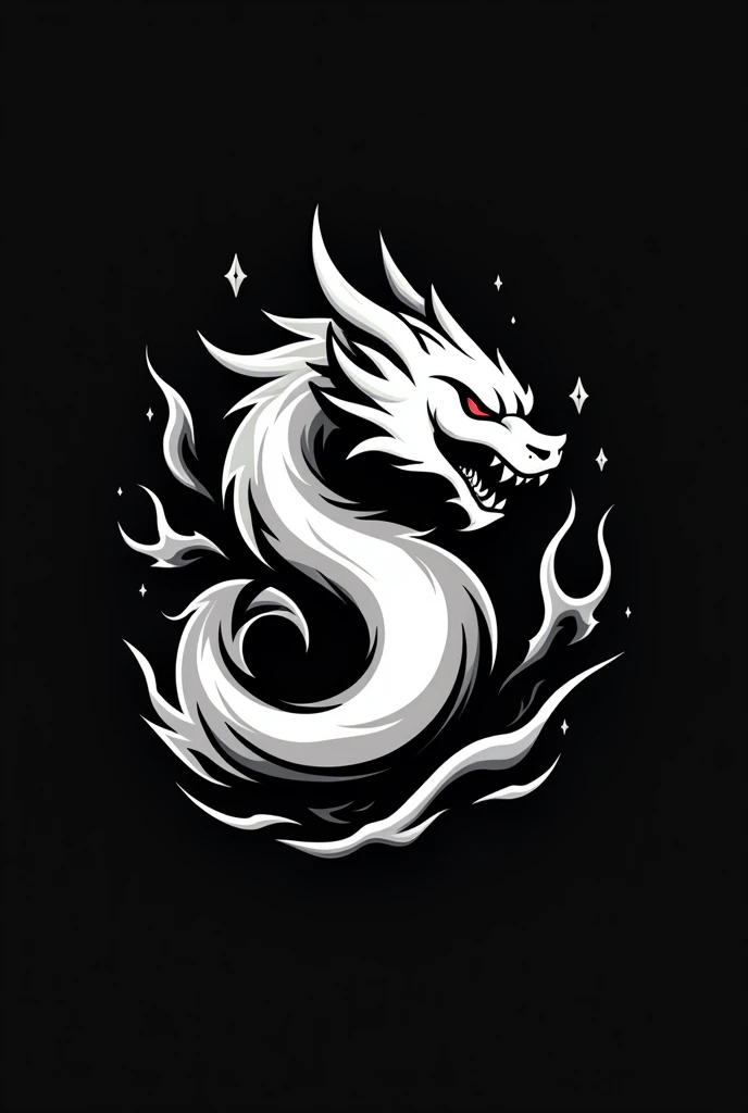 Make a logo for an e-sports team based on the mythological animal Sheilong in black and white. Make it better and without that ugly background, where is the white color?? The white color is to be together with the sheilong on the belly part