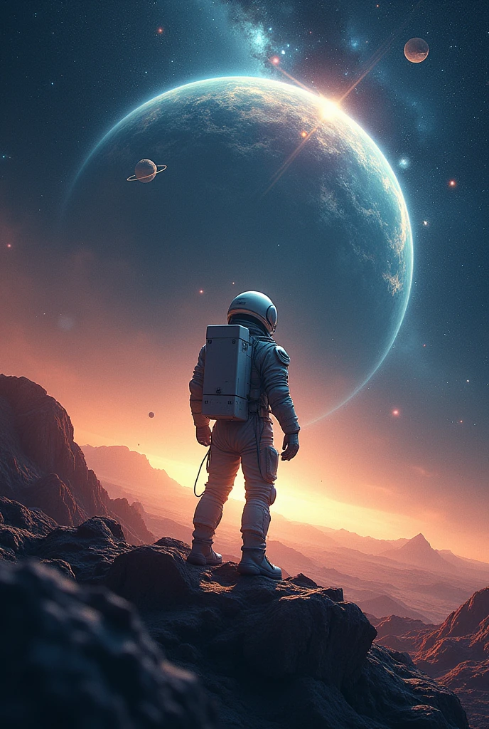 I want a flyer for national space day oration showing space as a field of opportunity and challenges it should be ultra realistic there should be no writings
It should be like giving speech