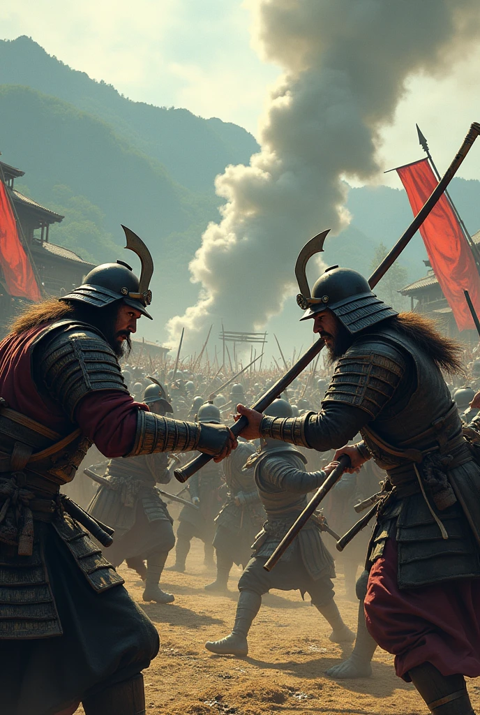 Create an image of ancient Japanese in battle that looks very real
