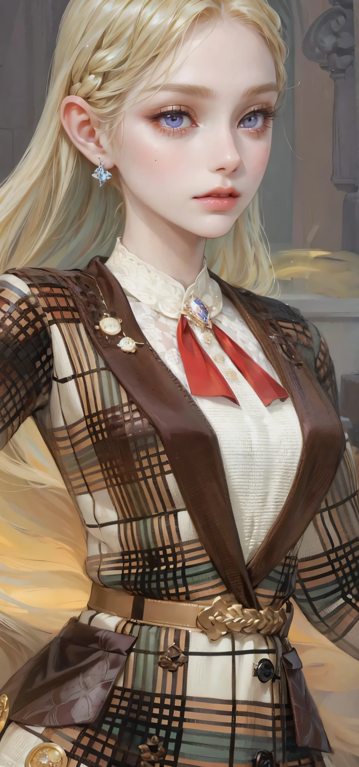 (masterpiece, top quality, best quality, official art, enchanting and aesthetic:1.2), 1female, golden blond hair, royal braided hair, violet eyes, diamond and gold jewelry, high quality details, 4k eyes, blond hair, beautiful hair, long hair, siren eyes, cold expression