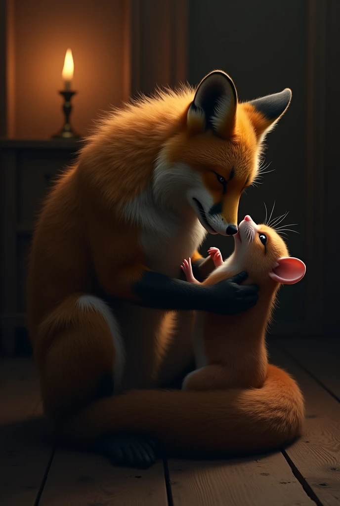 Fox fuck mouse in doggy style in dark room with candle