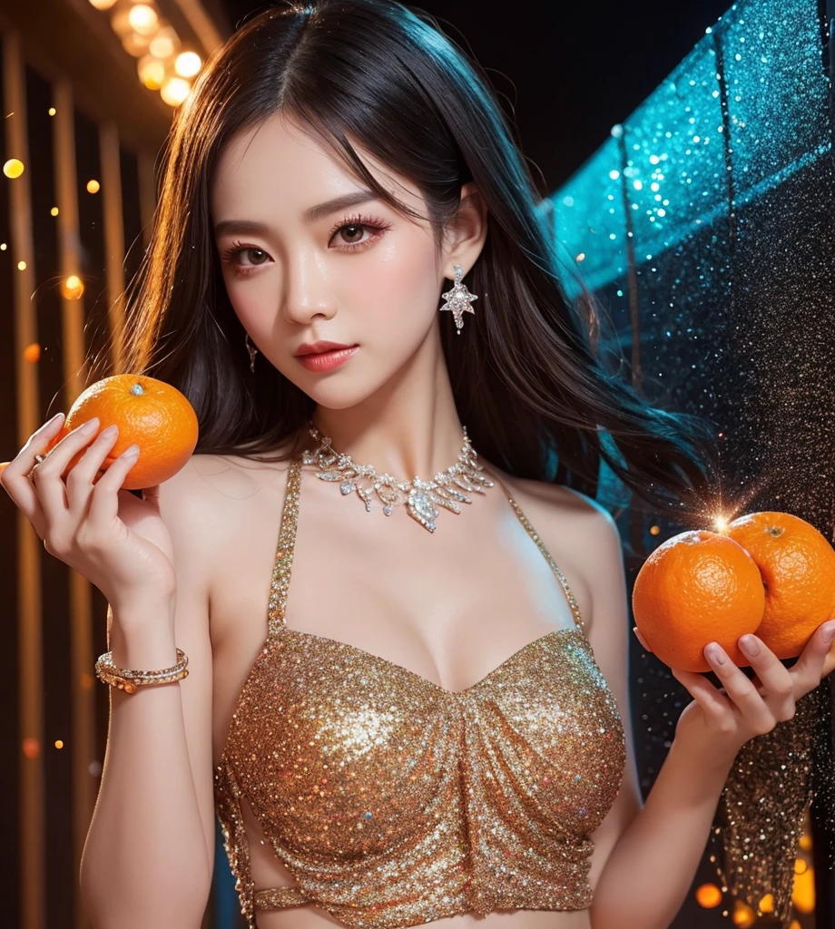 Delicious mandarin oranges High Contrast Photon Mapping Glitter lame race jewelry Diamond particles