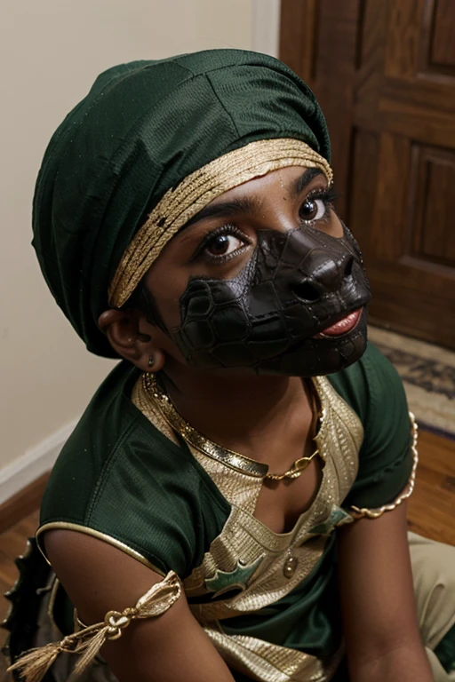 alligator wearing Pakistani shwar kamez and wearing muslim cap