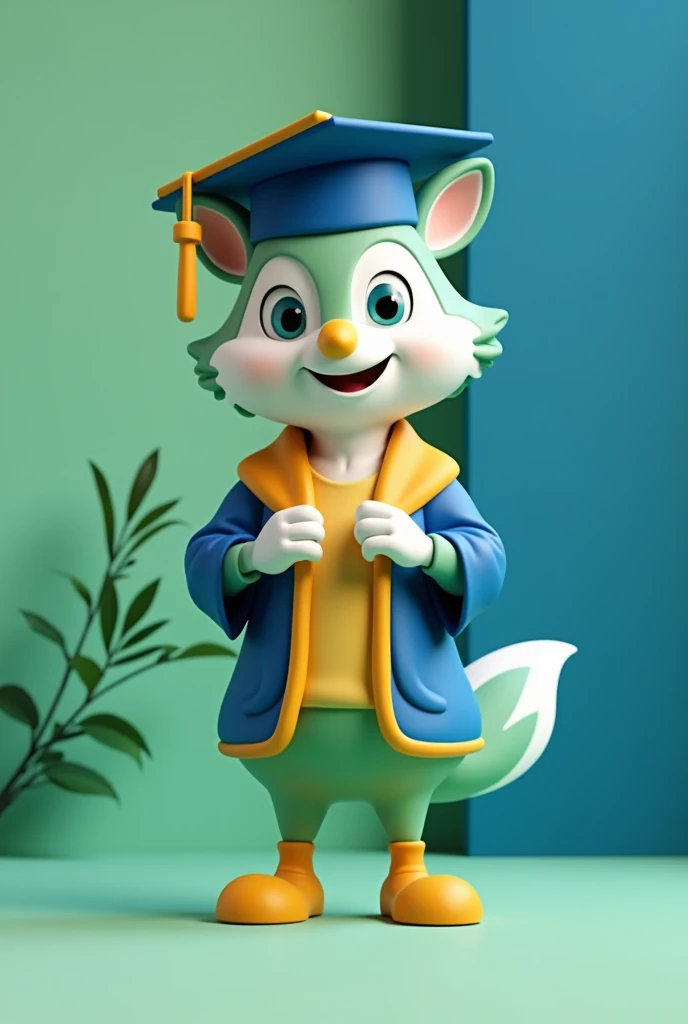 Help me create a mascot for my work institution that is based on education and mentoring, do it with the colors we use are blue, yellow and green, Focus it in 3D if possible and make the mascot something that we identify with