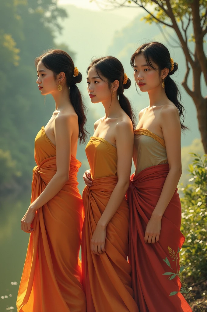 Lao women wearing sarongs