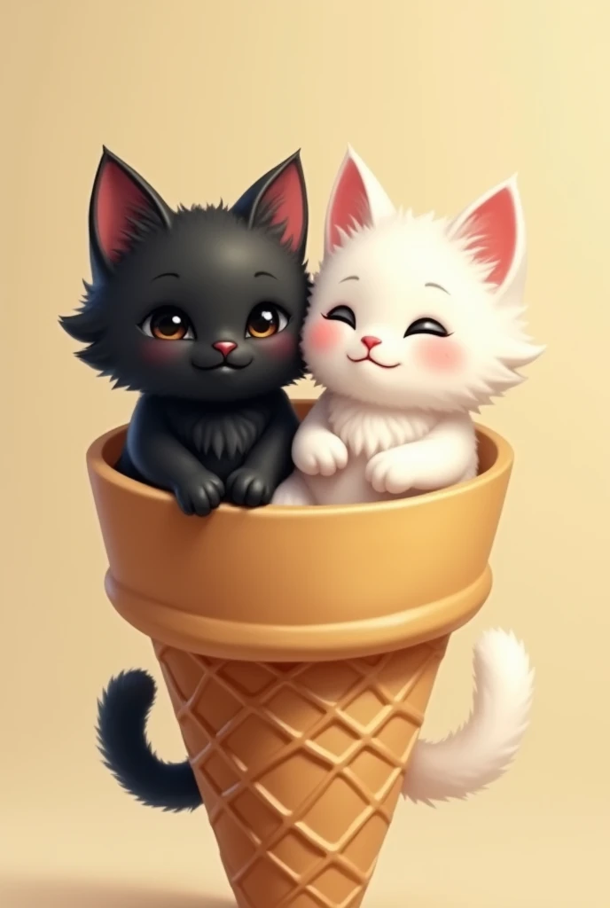 Chat noir et chat blanc dans un cornet de glace 