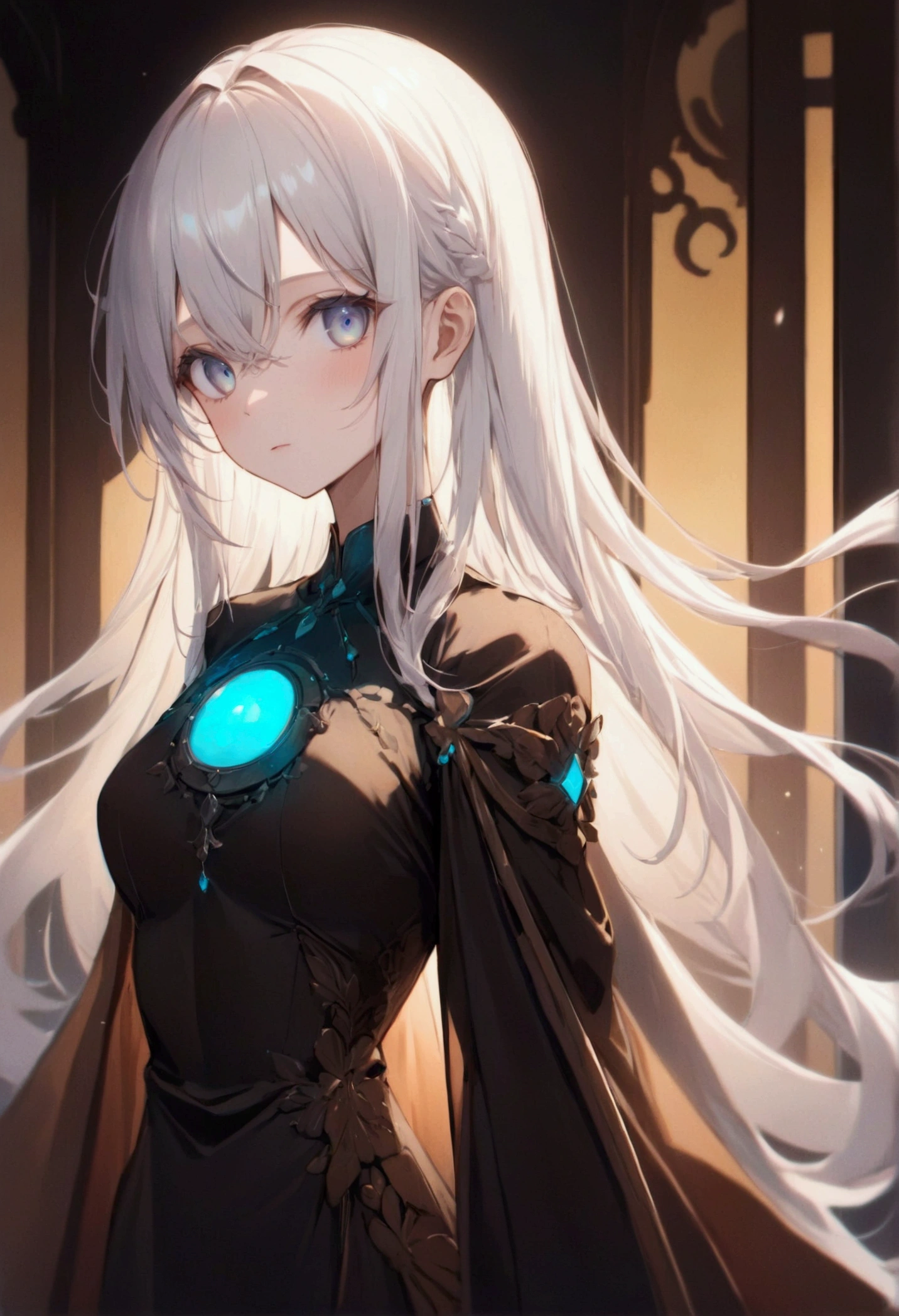 Anime girl with long straight white hair,aether eyes, detailed body, detailed eyes, masterpiece, best quality, aesthetic, standard pose