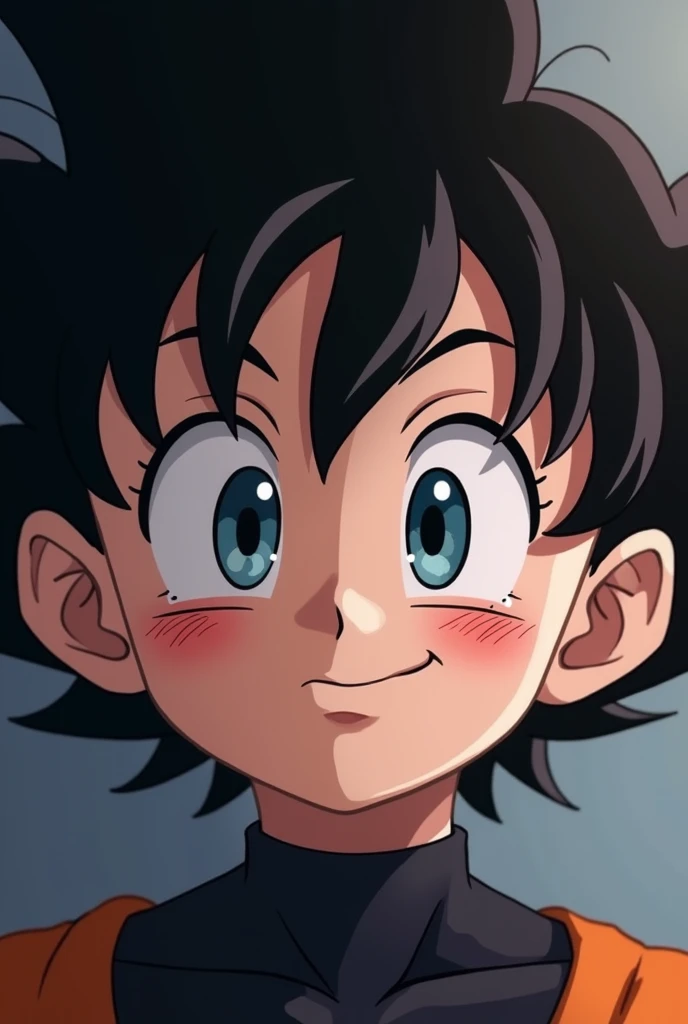 Goku black softening but only the face is seen and he looks cute like a 
