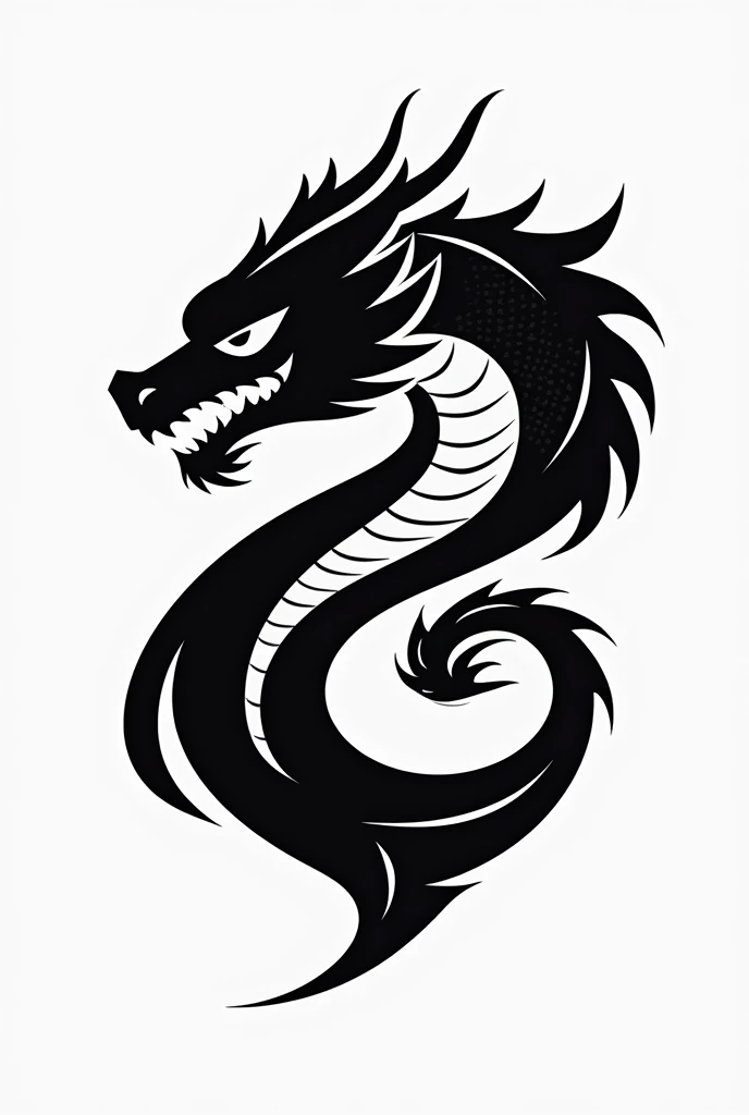 Make a logo for an e-sports team based on the mythological animal Sheilong in black and white. Make it better and without that ugly background, where is the white color?? The white color is to be together with the sheilong in the belly part, make it with more details and more beautiful