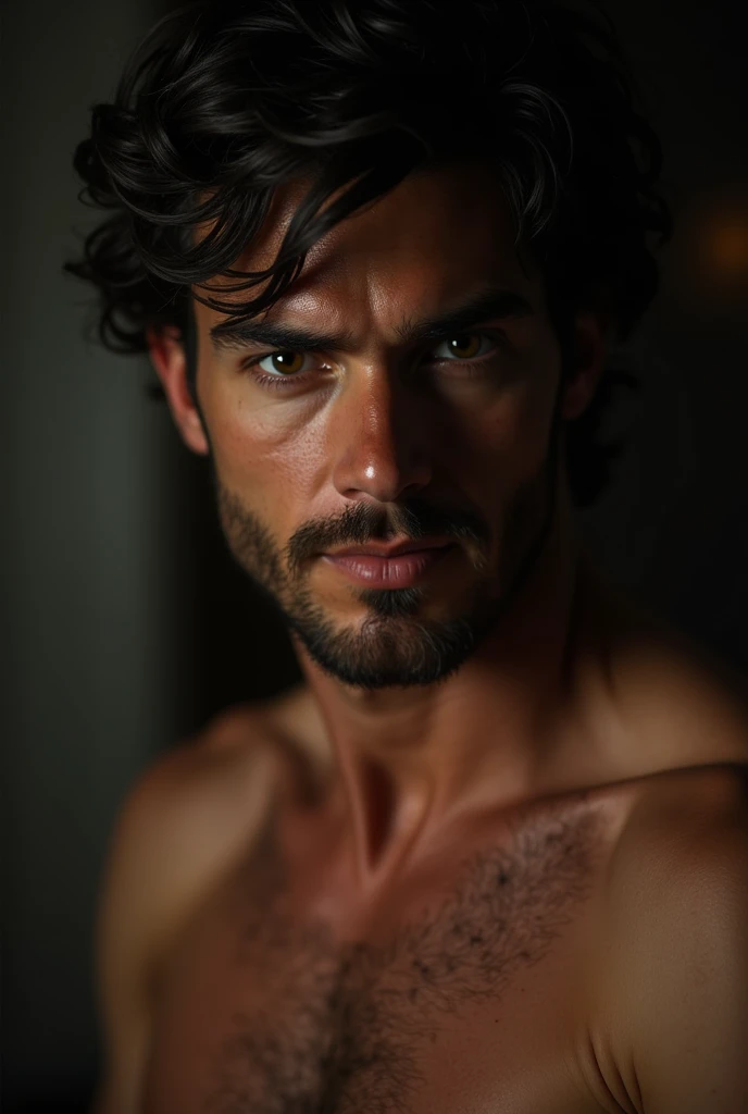 Generates a close-up image of a gay man practicing bdsm