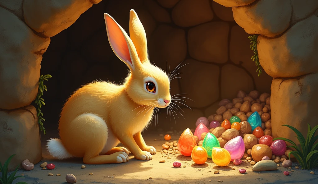 Story of golden rabbit - Inside, rabbit found a collection of colorful, magical seeds.