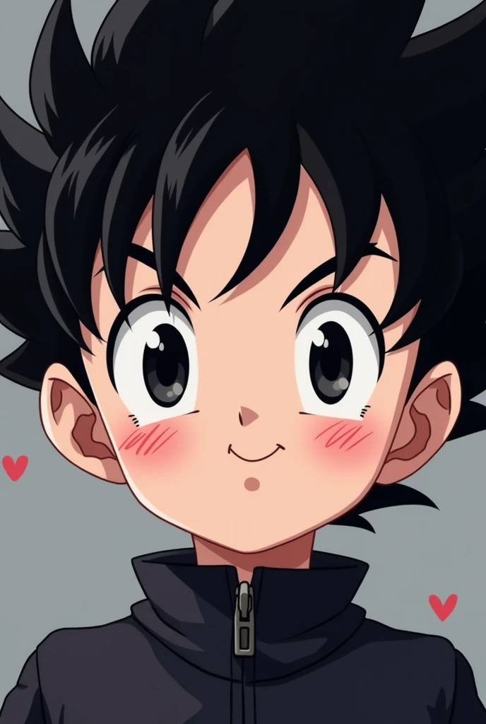Goku black softening but only the face is seen and he looks cute like a child