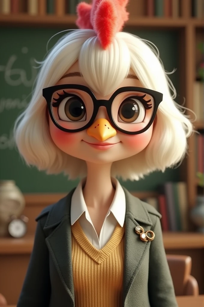 Teacher, cute ckn girl face, glasses and fashionable clothes