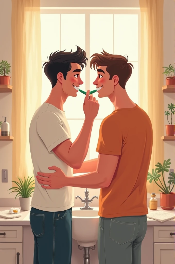 Gay couple brushing teeth drawing
