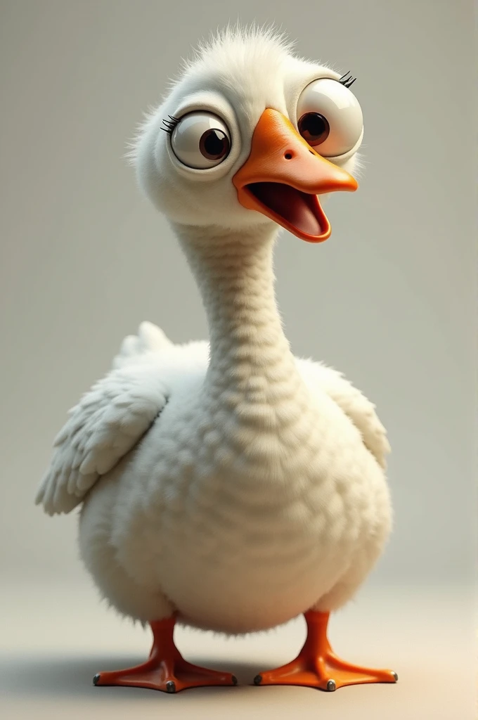 A goose with one eye bigger than the other
