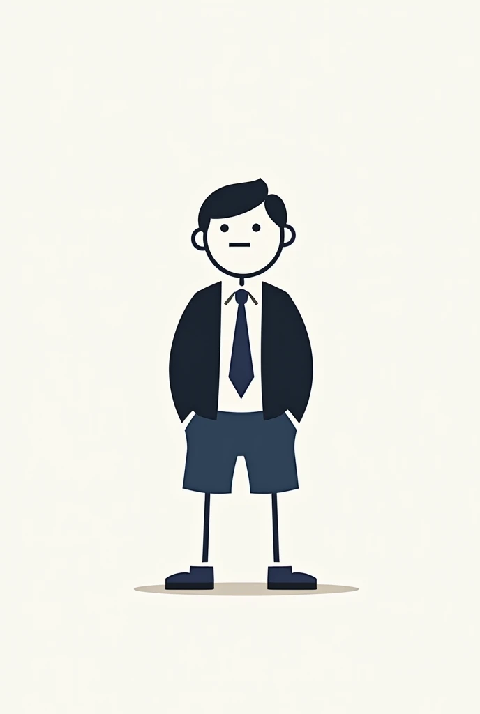 I want a logo for a political party, where the logo has to be a simple drawing of a stick figure that from the waist up wears a suit and tie, well dressed, but the pants are short pajama pants with espadrilles The drawing is simplified to the maximum so that it is a logo