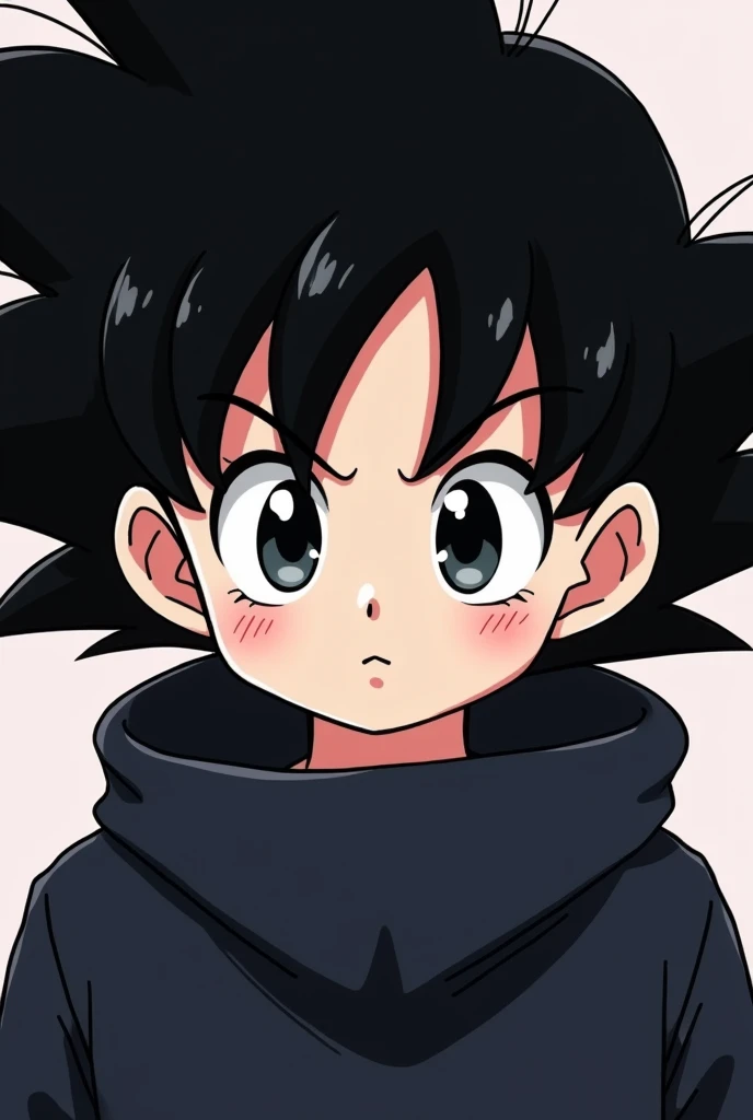 Goku black softening but only the face is visible and he looks cute like a child but he is small and looks like the puka animations
