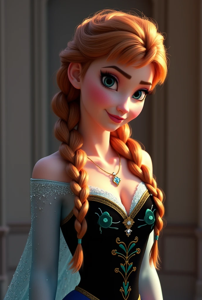 A stunning portrait of Anna from Frozen young and beautiful, hyper realistic, real portrait, backlit, exquisite features, cleavage, Anna is showing her vagina to Anna and asking her to lick her vagina, she is inserting his fingers in her vagina under her skirt, she is fingering her, Anna is in ecstasy