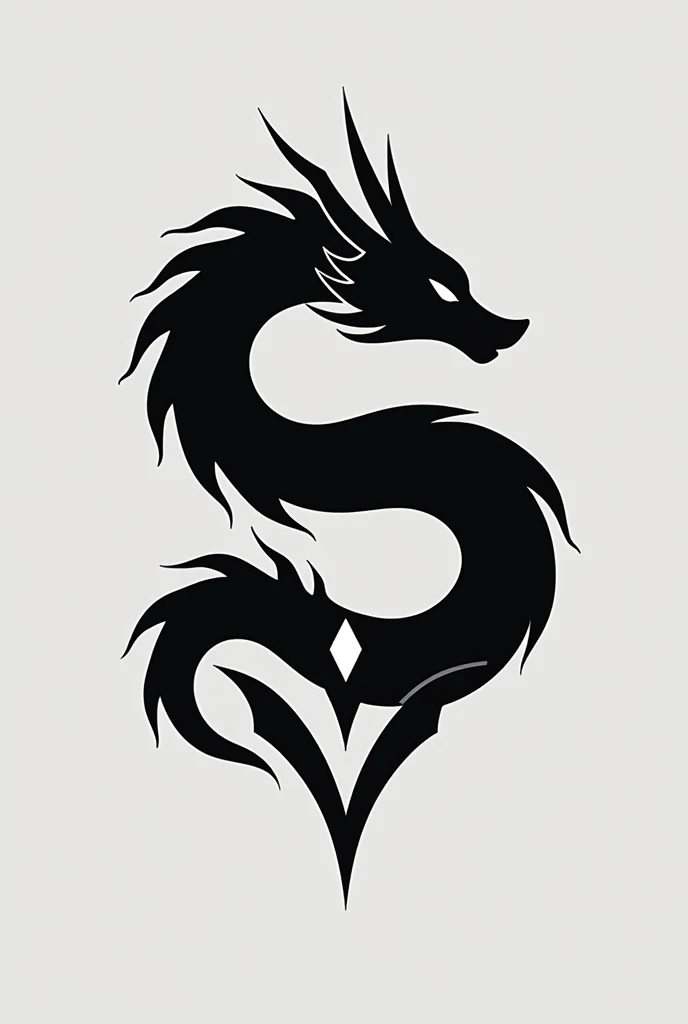 Make a logo for an e-sports team based on the mythological animal Sheilong in black and white. Make it better and without that ugly background, where is the white color?? The white color is to be together with the sheilong in the belly part, make it with more details and more beautiful and more minimalist without those black skewers on the side you don't know what minimalist would be? Do something a little different, it looks really ugly