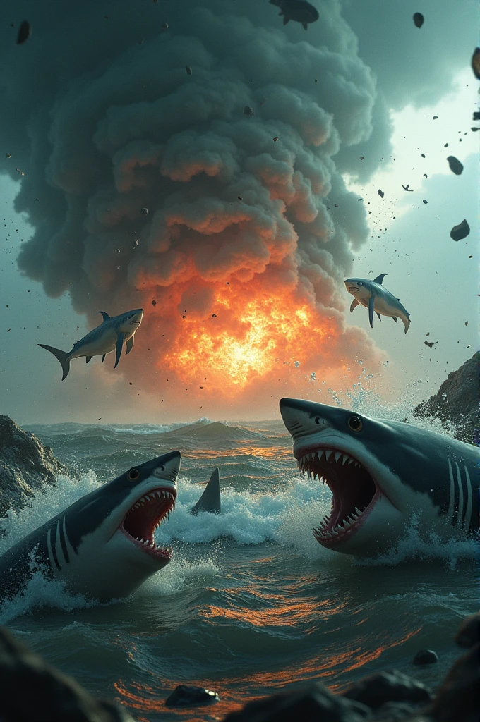 Una bomba destruyendo el tornado de tiburones
