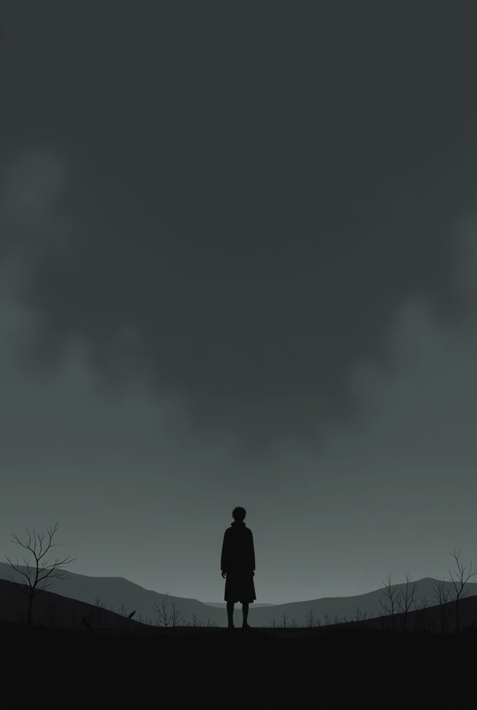 Black silhouette looking at the sky from afar with a dark and depressing atmosphere