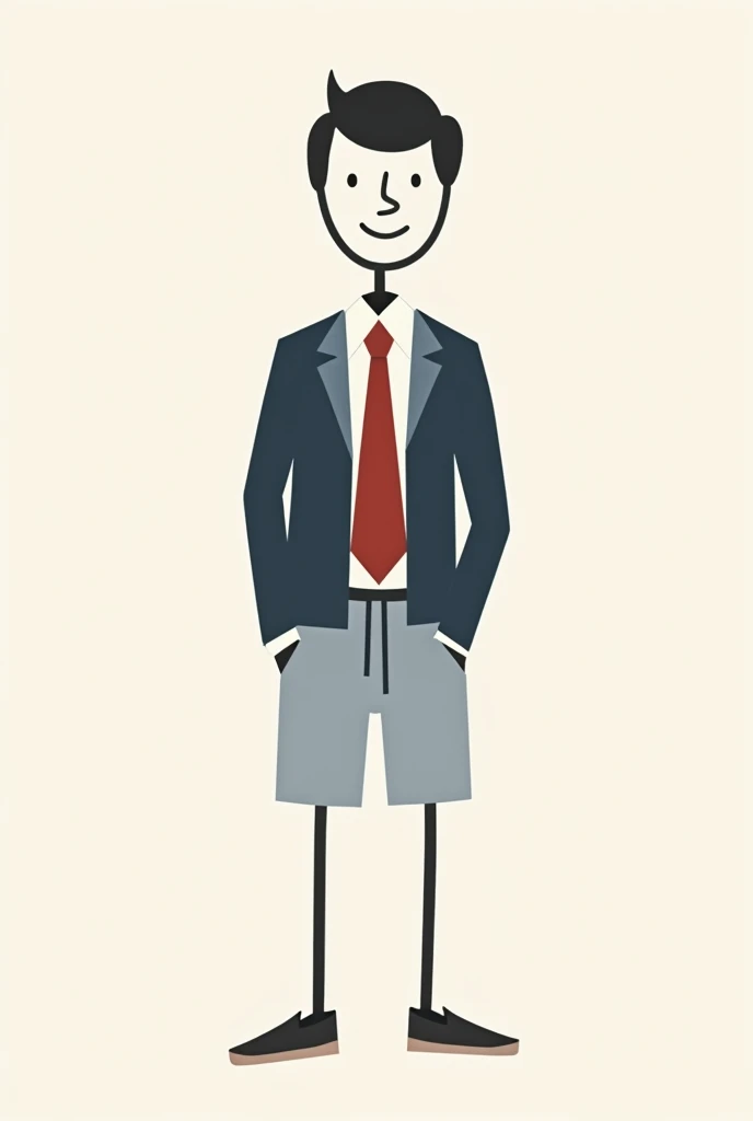 I want a logo for a political party, where the logo has to be a simple drawing of a stick figure that from the waist up wears a suit and tie, well dressed, but the pants are short pajama pants with espadrilles The drawing is simplified to the maximum so that it is a logo