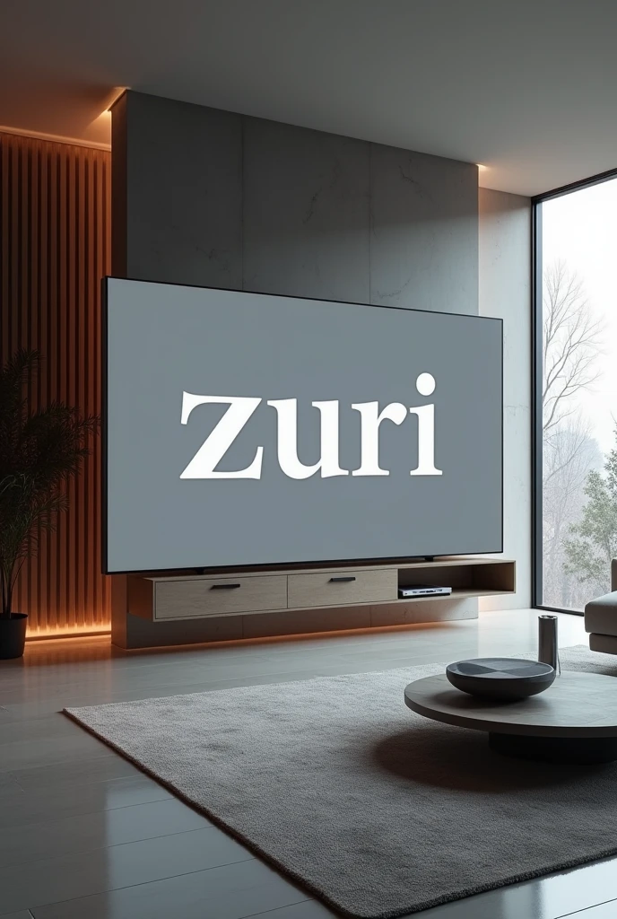 200-inch gray Smart TV with a writing that says ZURI