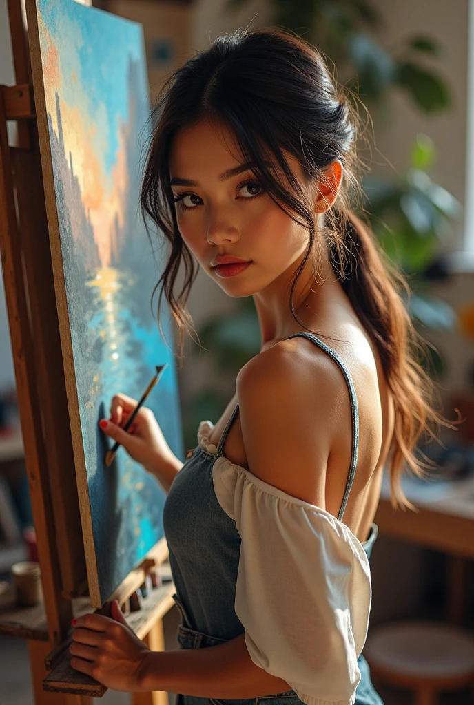Handsome women painting