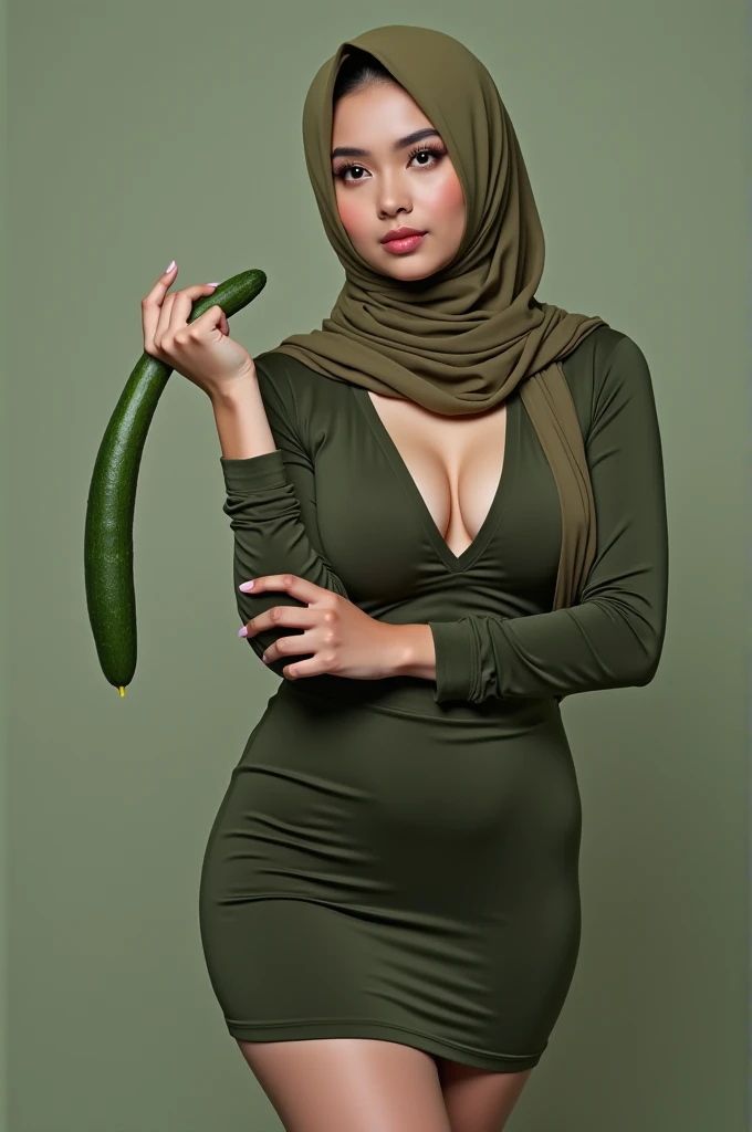Pale skin Kurdish woman in straight hijab nude masturbating with a cucumber on bed