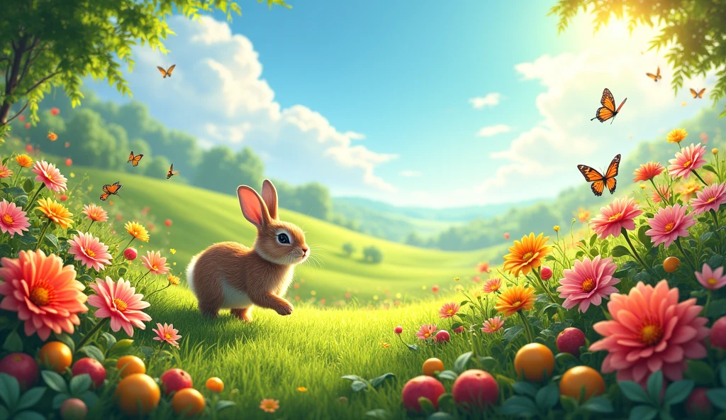 rabbit planted them all around the meadow. Soon, the seeds grew into a stunning garden of vibrant flowers and delicious fruits.