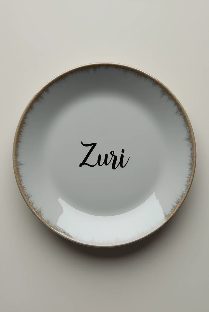 Gray plate with a writing that says ZURI