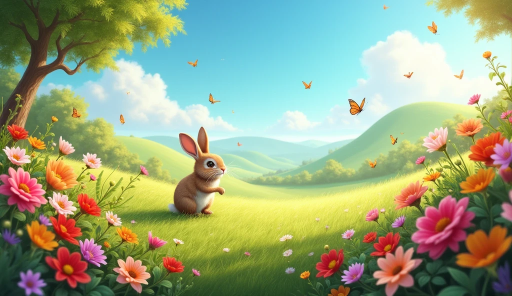 rabbit planted them all around the meadow. Soon, the seeds grew into a stunning garden of vibrant flowers and delicious fruits.