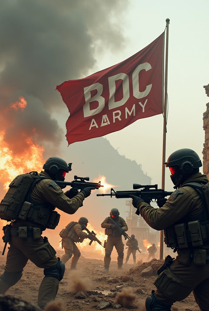 War between two team with gun and write BDC ARMY  on the middle