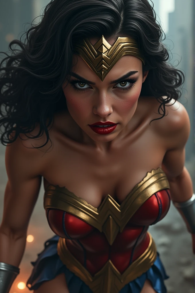 Wonder Woman biting her mouth