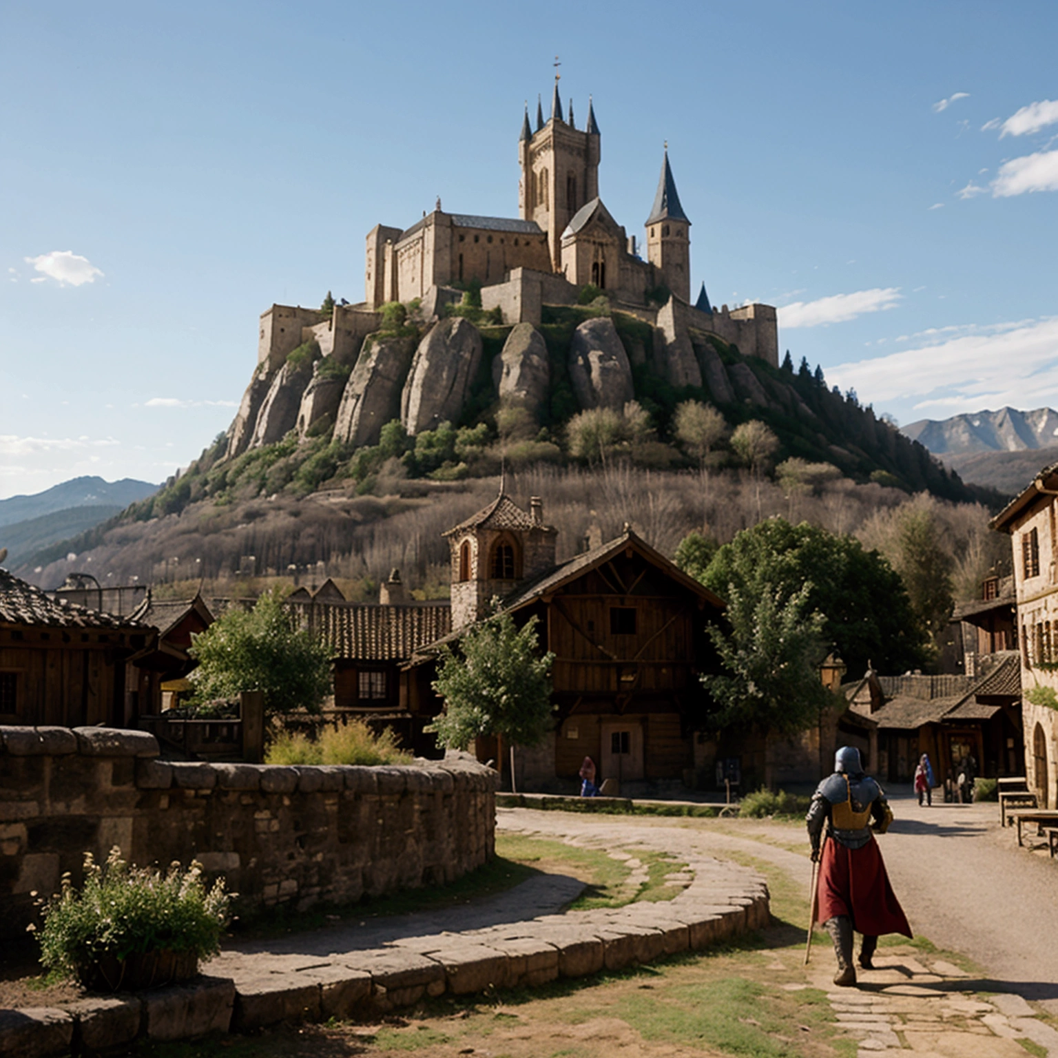 medieval city, with forest and a mountain in the background. PICTURE REALISTIC