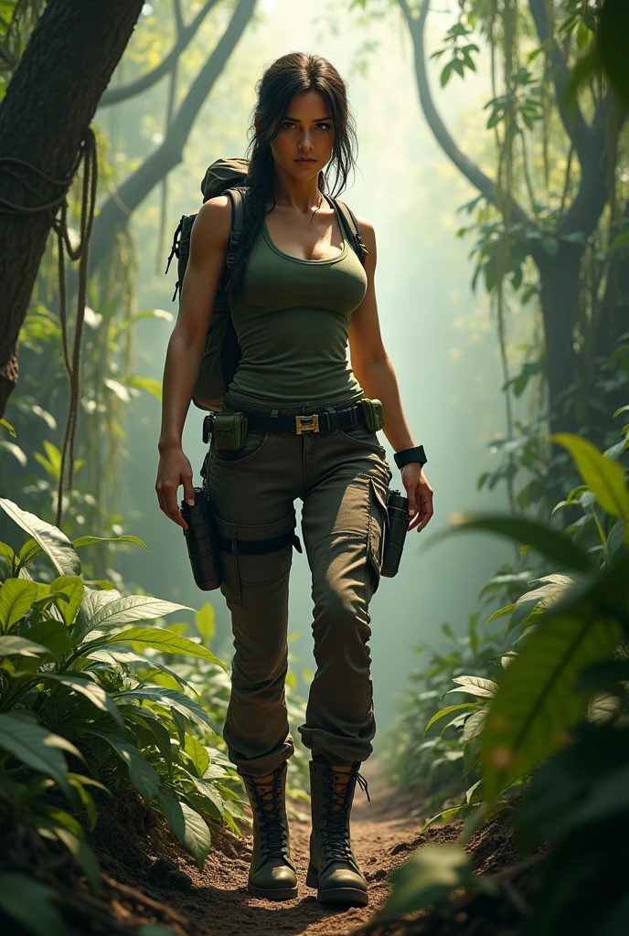 Lara croft dans la jungle en plan américain