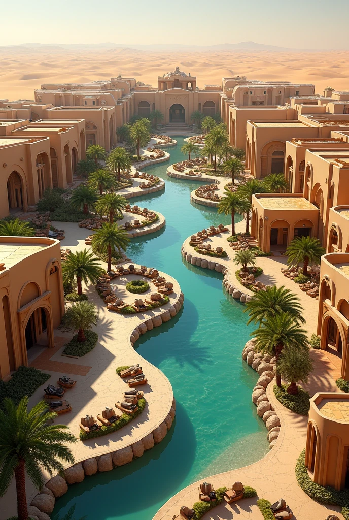 So big desert resort with so many villas in it and also a sittings area in between tha rooms and also a gaming hall in side the resort