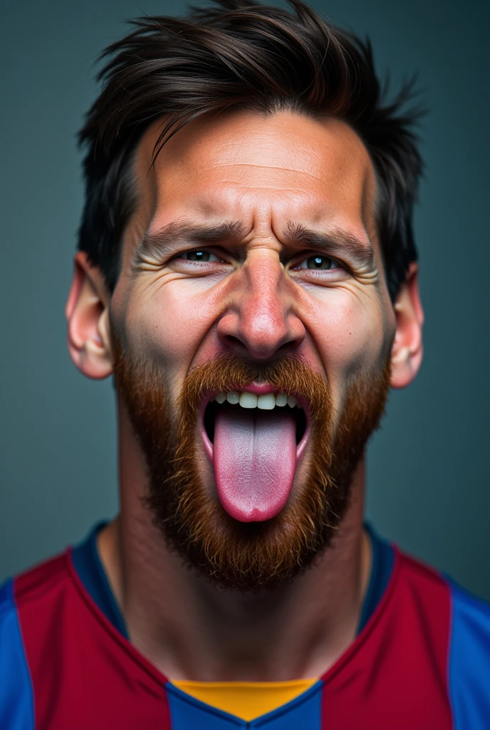 Messi sticking out his tongue