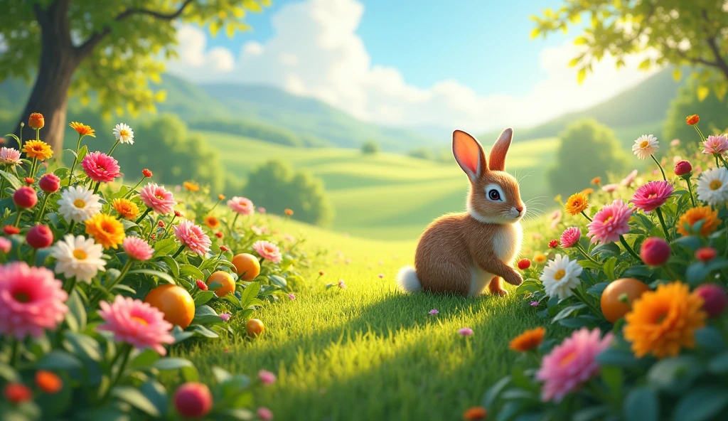 rabbit planted them all around the meadow. Soon, the seeds grew into a stunning garden of vibrant flowers and delicious fruits. Rabbits meadow became the most beautiful place in the land, filled with joy and wonder.