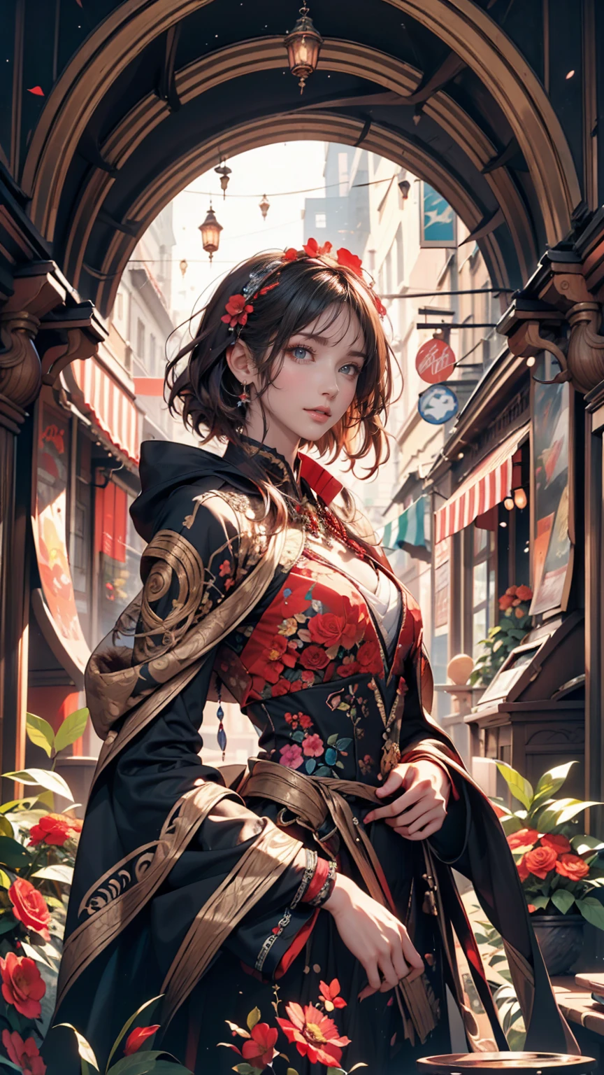 Official Art, unity 8k wallpaper, Super detailed, beautifully、aesthetic, masterpiece, Highest quality, (zenTangle, Mandala, Tangle, enTangle), (Fractal Art:1.3) , One person, Red flower,  Very detailed, Dynamic Angle, Cowboy Shot, The most beautiful form of chaos, elegant, Brutalist design, Vibrant colors, Romanticism, James Jean, Robbie Dowie Anton, Ross Tran, Francis Bacon, It was freezing cold, Adrian&#39;s genius, Petra Cortright, Gerhard Richter, takato yamamoto, Ashley Wood, Atmospheric