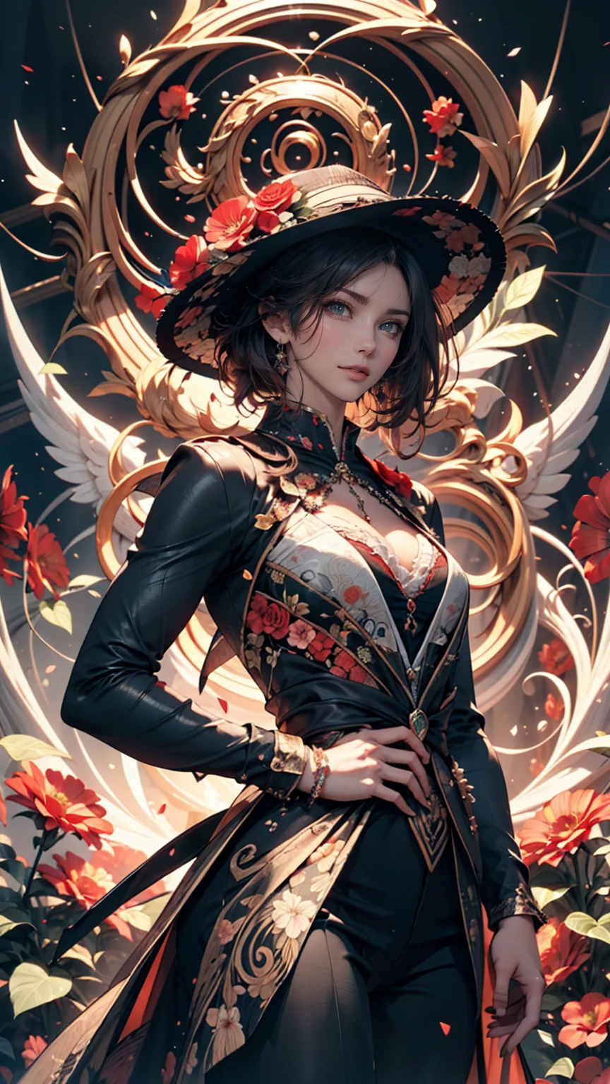 Official Art, unity 8k wallpaper, Super detailed, beautifully、aesthetic, masterpiece, Highest quality, (zenTangle, Mandala, Tangle, enTangle), (Fractal Art:1.3) , One person, Red flower, Very detailed, Dynamic Angle, Cowboy Shot, The most beautiful form of chaos, elegant, Brutalist design, Vibrant colors, Romanticism, James Jean, Robbie Dowie Anton, Ross Tran, Francis Bacon, It was freezing cold, Adrian's genius, Petra Cortright, Gerhard Richter, takato yamamoto, Ashley Wood, Atmospheric