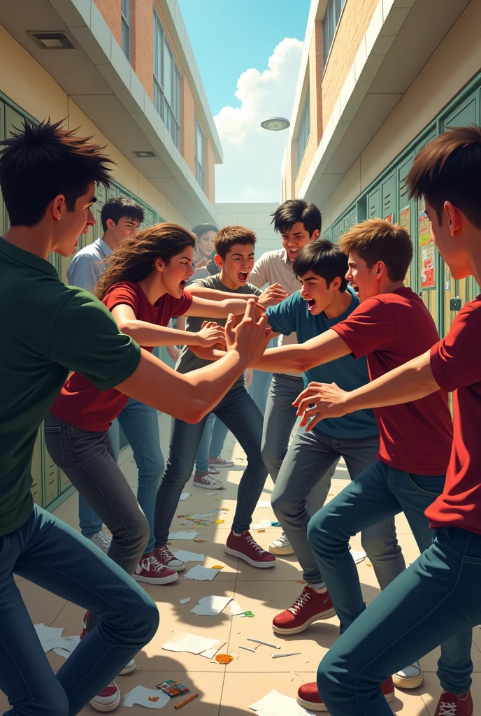 school people fighting each other