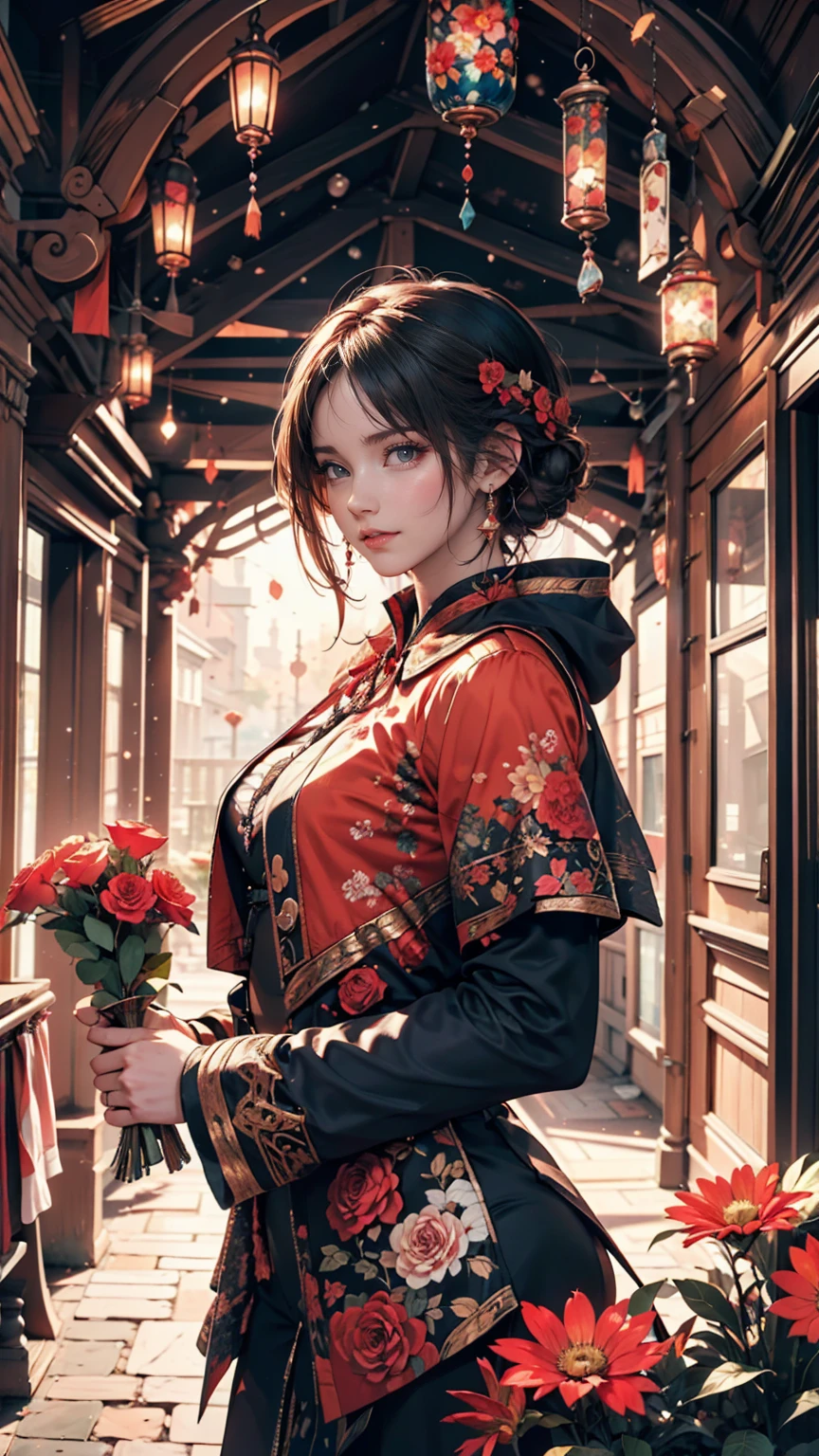 Official Art, unity 8k wallpaper, Super detailed, beautifully、aesthetic, masterpiece, Highest quality, (zenTangle, Mandala, Tangle, enTangle), (Fractal Art:1.3) , One person, Red flower, Very detailed, Dynamic Angle, Cowboy Shot, The most beautiful form of chaos, elegant, Brutalist design, Vibrant colors, Romanticism, James Jean, Robbie Dowie Anton, Ross Tran, Francis Bacon, It was freezing cold, Adrian's genius, Petra Cortright, Gerhard Richter, takato yamamoto, Ashley Wood, Atmospheric